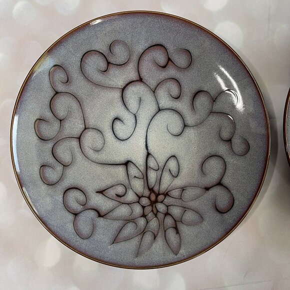Set Of 2 Roscher "Olivia" 11" Stoneware Plates With Abstract Pattern Gray & Brow - Picture 3 of 4